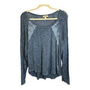 One World Sweater Women's Size Large knit lace‎ lightweight long sleeve blue